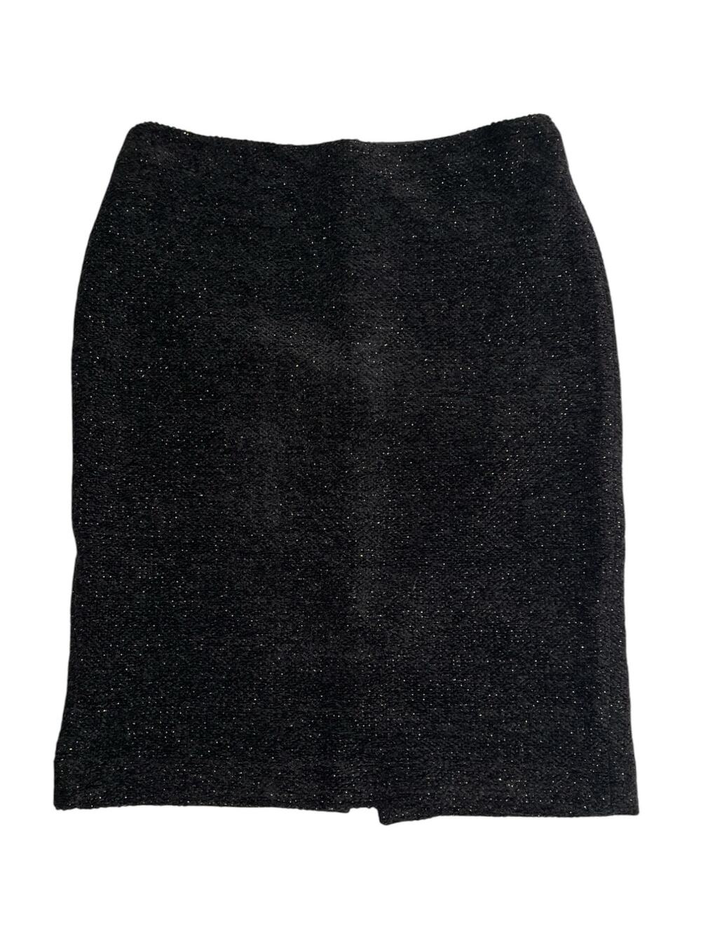 Donna Karan Skirt 10P Black Boucle Pencil Metallic Thread Lined Knit